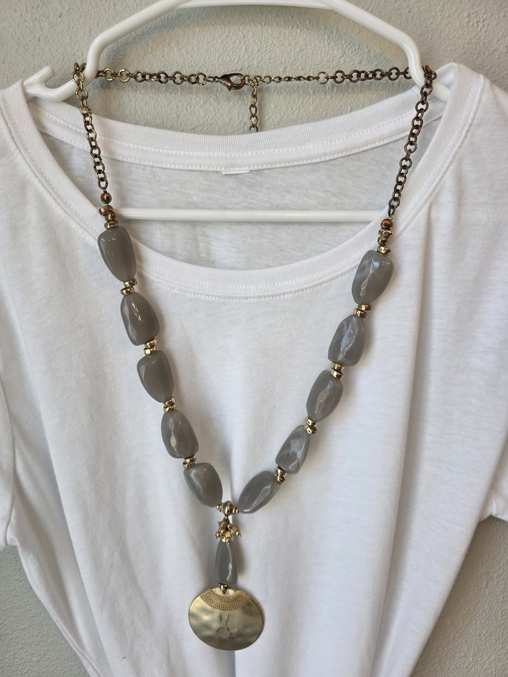 Gold and Gray Beaded Pendant Necklace - Women Jewelry #34